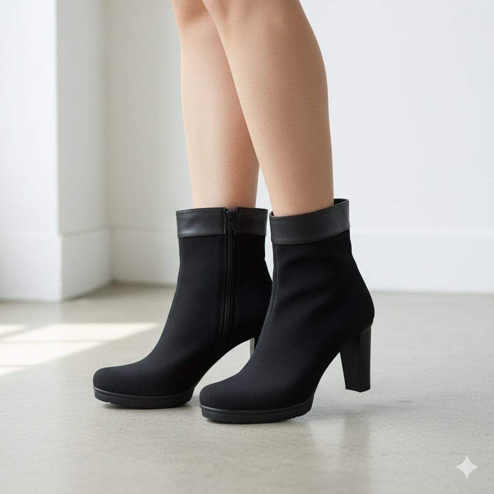 Stuart Weitzman black Gore-Tex neoprene leather cuff ankle boots - size 9